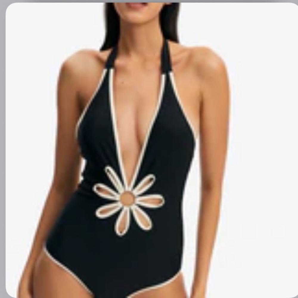 SOLADO plunging neckline floral cut swim suit
